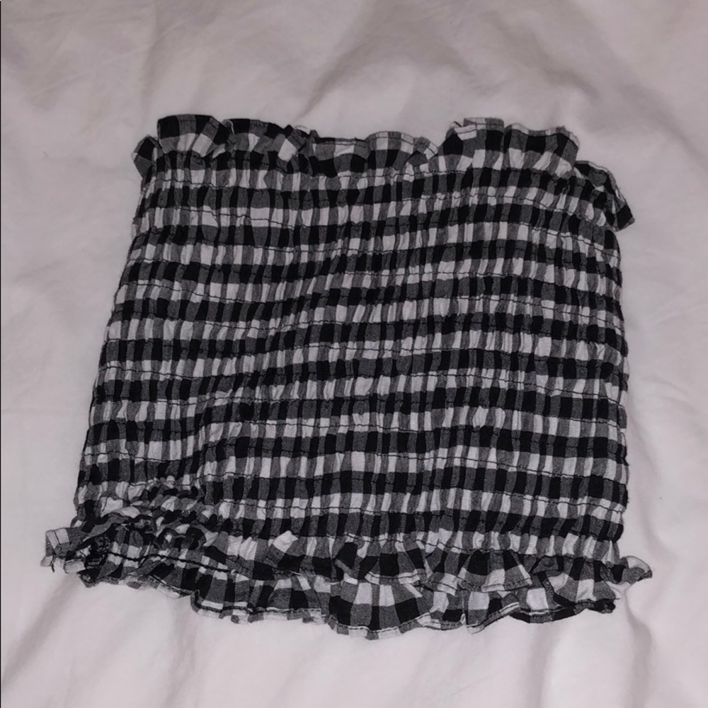 Gingham Ribbed Tube Top - Picture 2 of 3